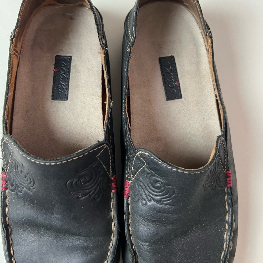 Olukai Nohea Nubuck Leather Slip On Loafer Black Size 6 - Picture 8 of 11
